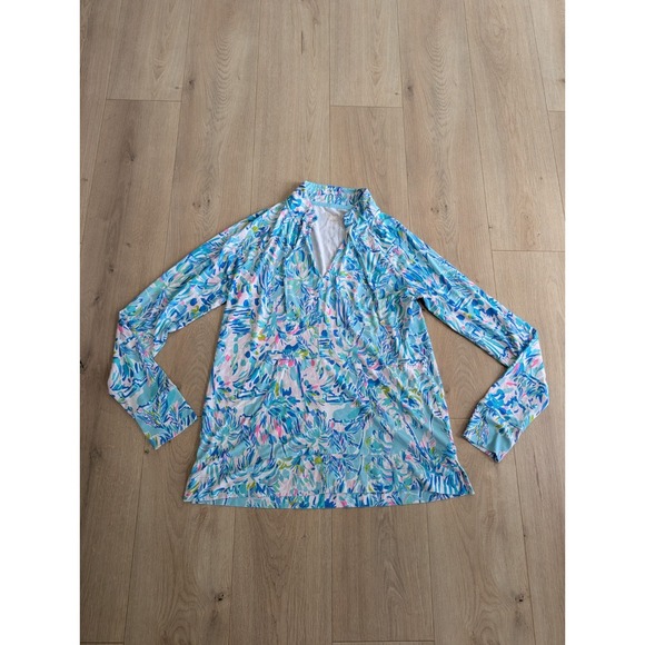 Lilly Pulitzer "Cabana Cocktail"  Blue Ibiza UPF 50+ Popover Top Large - Picture 1 of 8